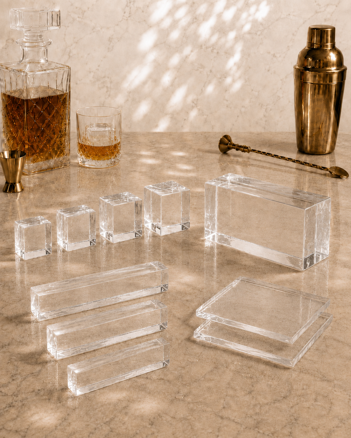 Collectie kristalhelder ijs van Velour Ice met cubes, spears, blocks en sheets
